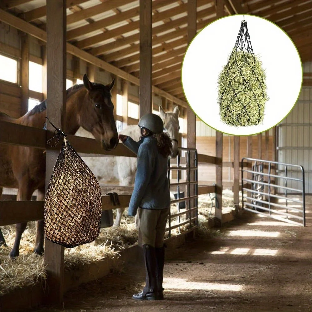 Filet de Haylage Durable, produits de soins pour chevaux, équipement de Haynet de foin troué de 4 pouces, sacs en filet d'alimentation pour chevaux à alimentation lente