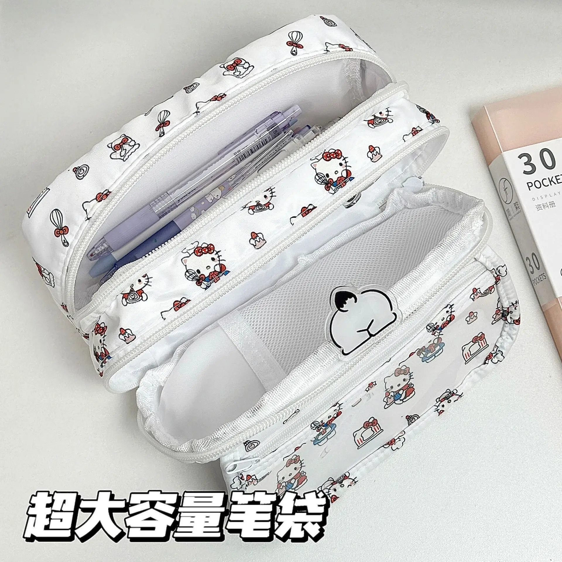 New Sanrio Hello Kitty Pencil Bag Girls Cartoon Large Capacity Pencil case Compartment Stationery Storage Bag Starter's Gift