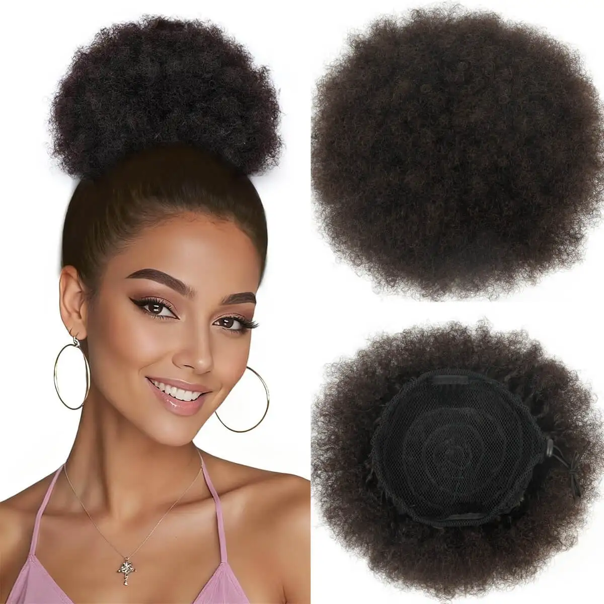 

Afro Puff Drawstring Ponytail Synthetic Hair Extension Ombre Honey Colored Blonde Clip On Kinky Drawstring Curly Ponytail
