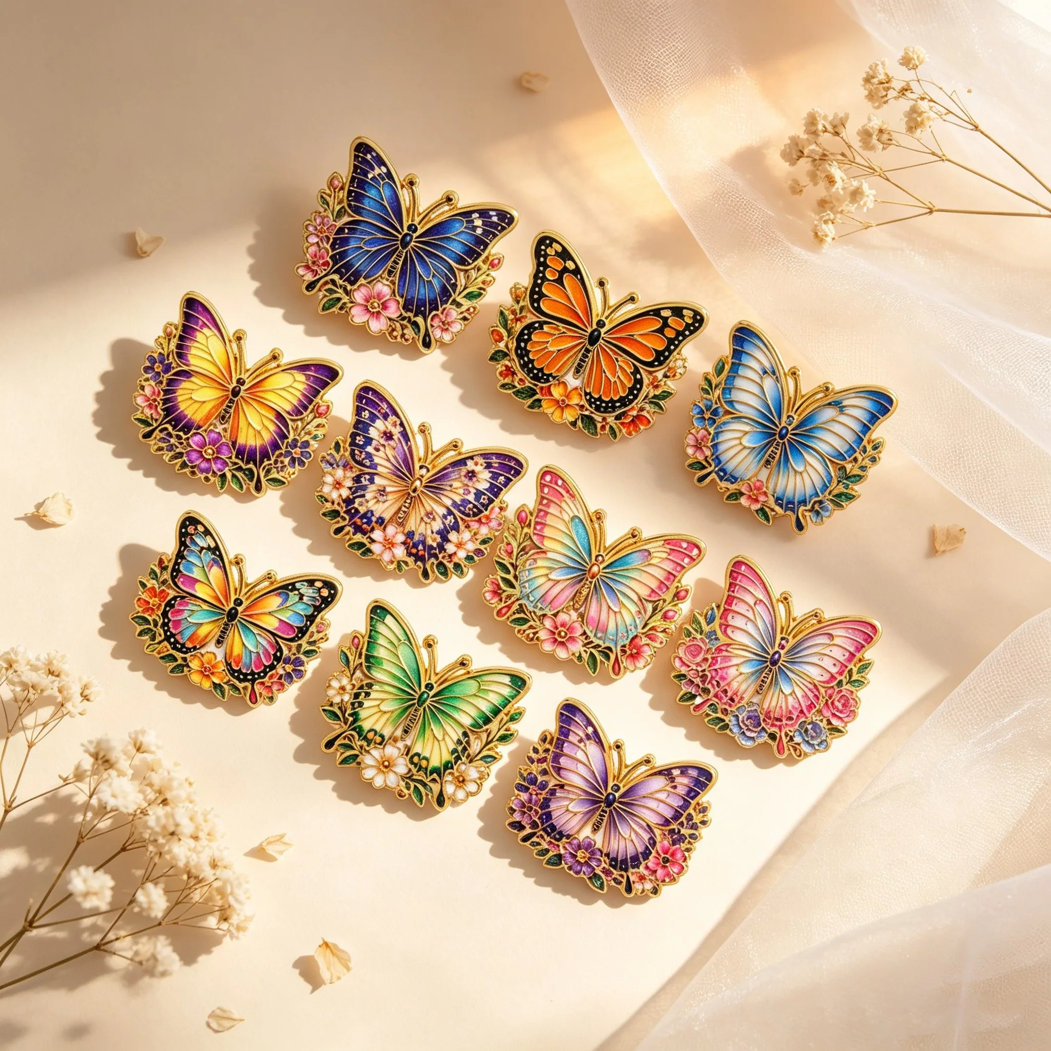 10pcs/set Nature Insert Enamel Pin Monarch Butterfly Lapel Bag Pins Cartoon Badges Brooch for Clothes Jewelry Gifts for Friends