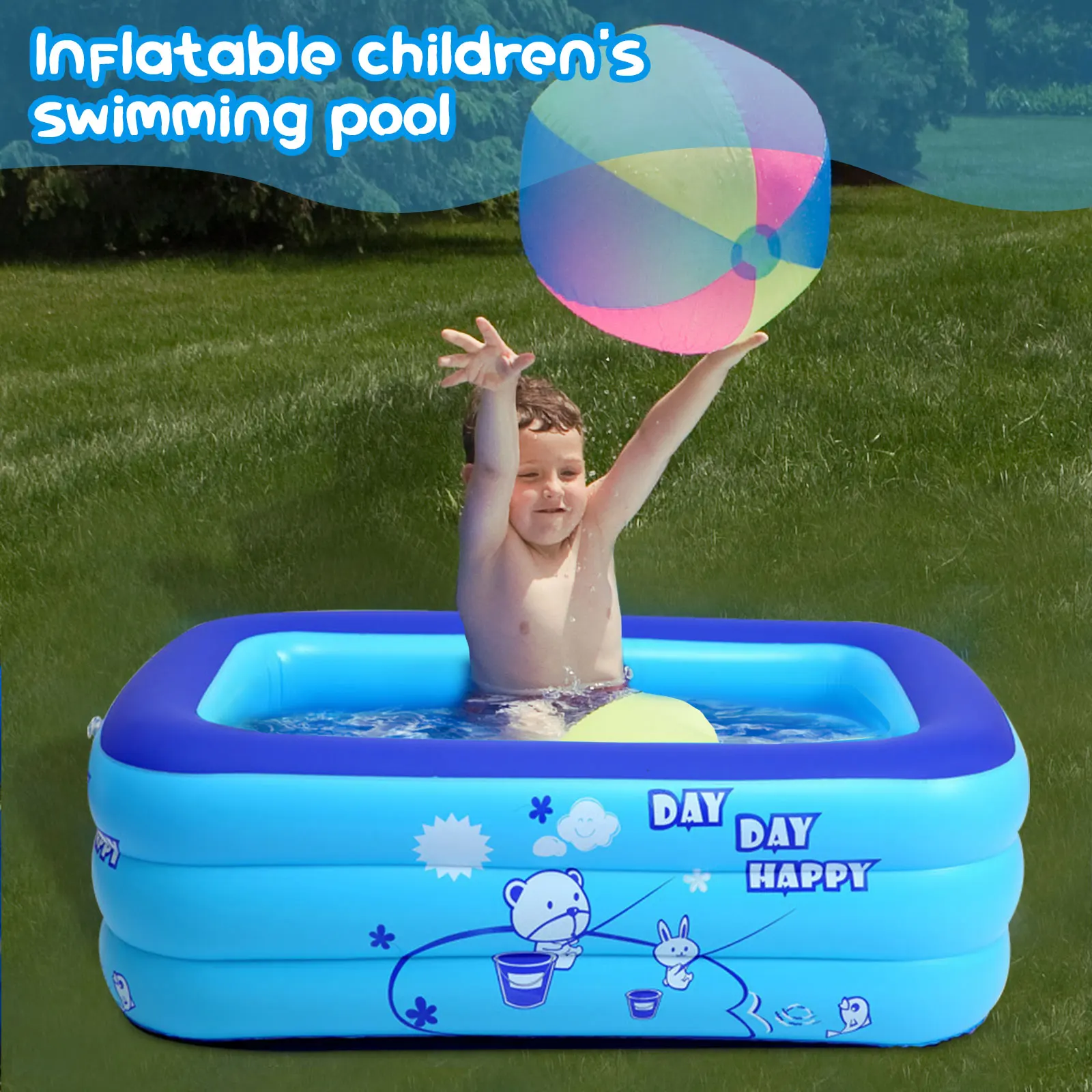 Piscina inflable de 120cm, bañera de piscina de juegos acuáticos al aire libre de verano familiar con fondo de burbuja para regalo de niños