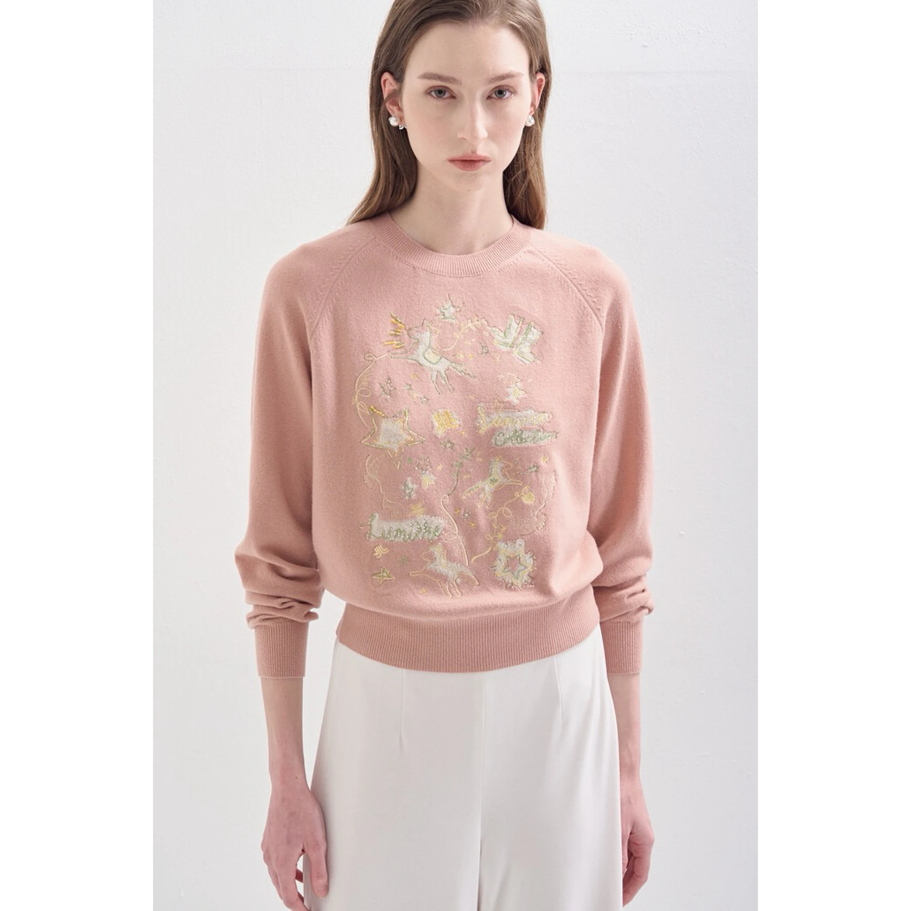 Lemon Cheese LAN25 Winter Schwergewicht runder Ne-gestickter Perlen-Pendler Vielseitiger Wollstrickpullover Damen Faion