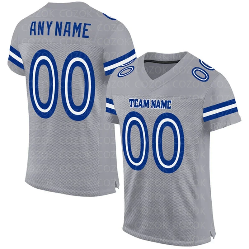 Grey Blue Fashion Customized Football Jersey for Men Football Short Sleeves Athletic Tee Shirts