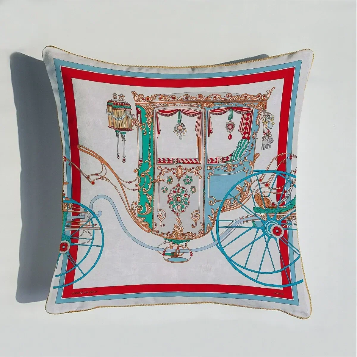 1pc Luxury Horse Carriage Pillow Cover, Polyester 2D Double-Sided Print, Vintage Scarf Style Cushion Case, Decorative Throw Pill