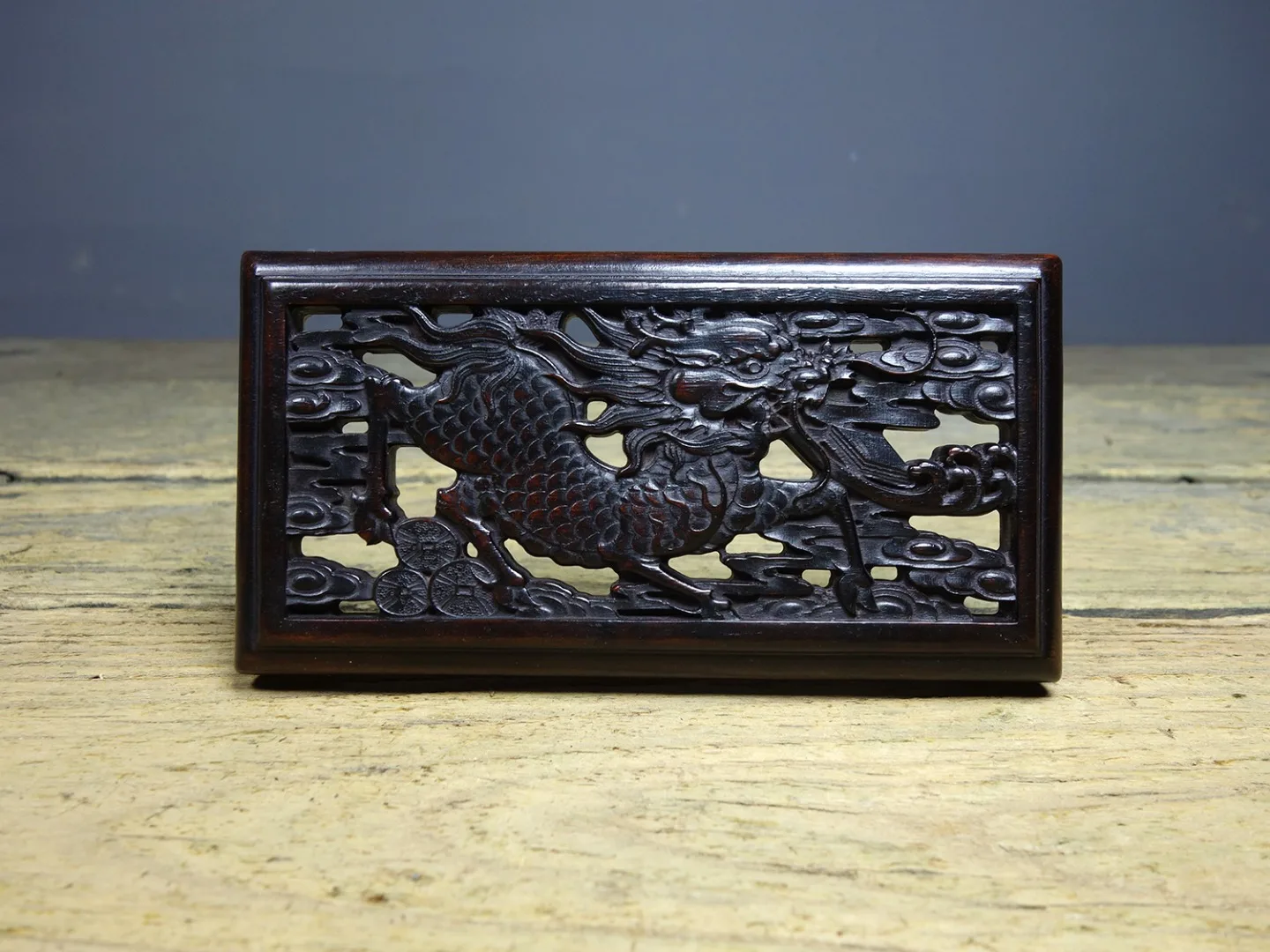 Classical exquisite sandalwood hollow carving Kirin presents the base ornaments.