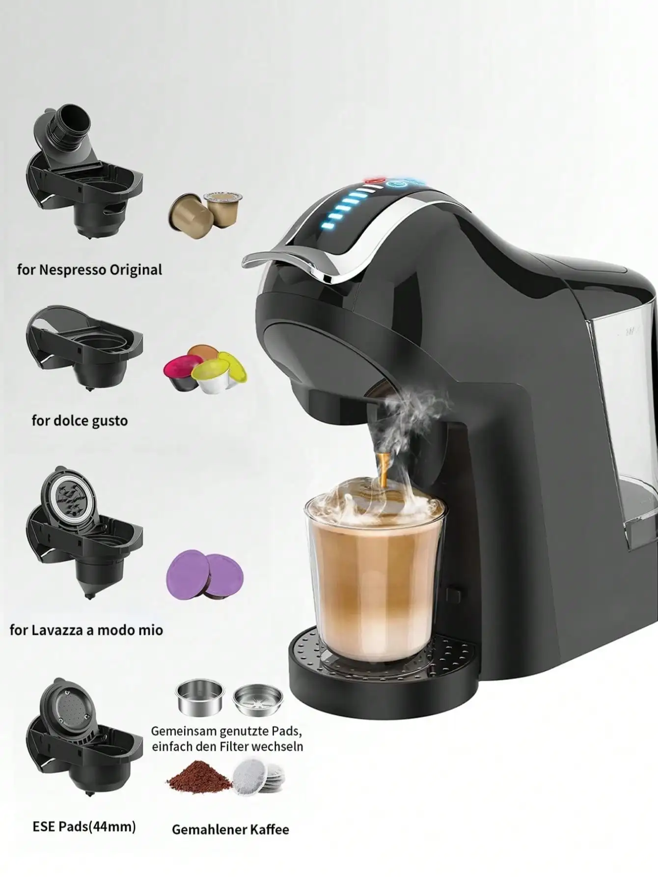 One Pcs Capsule Coffee Machine 5 in 1 Hot and Cold Espresso Coffee Maker for K-Cup Capsule Ese Pod Ground Coffee 19 Bar High Pre