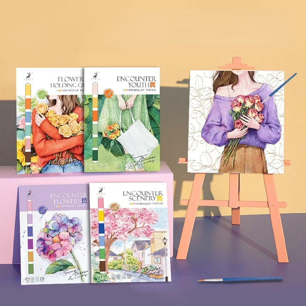 Libro portátil de pintura de acuarela para niños, libros para colorear con grafiti Gouache, papel de dibujo, juguetes educativos para niños, regalo de Navidad