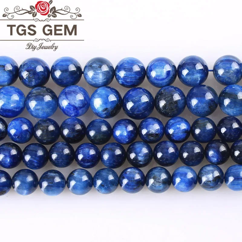 Factory wholesale Natural Stone Blue Kyanite Gemstone Round Loose bead Diy Spacer Fashion Bracelet Necklace  Jewelry Making