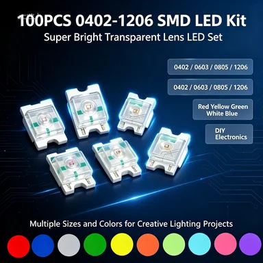 1000PCS Super Bright SMD LED 5-Color Kit, 0402/0603/0805/1206, Transparent, for PCB Projects