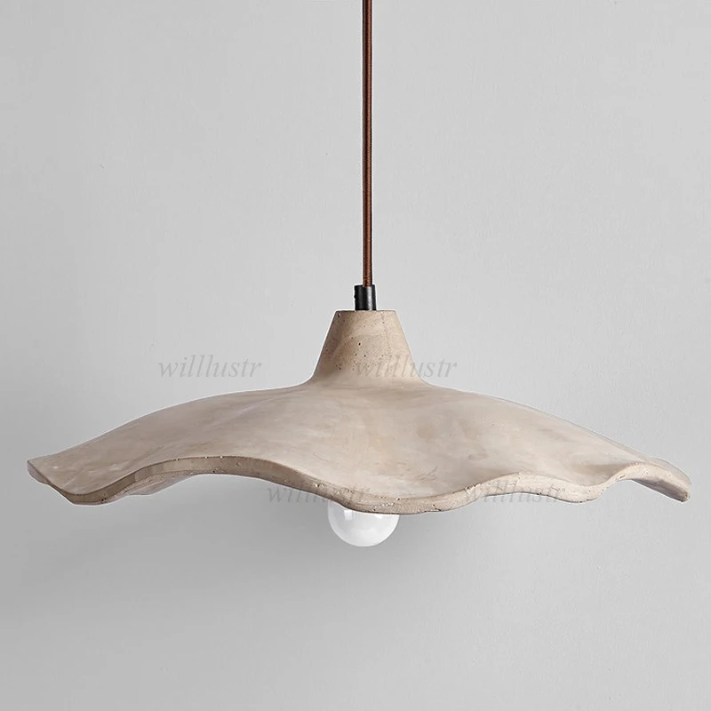 Micro Cement Lotus Leaf Pendant Lamp Wood Suspension Light Hotel Cafe Bar Bedside Industrial Style Hanging Ceiling Chandelier