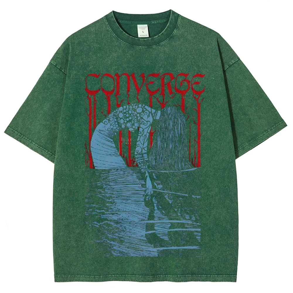 Hand Painted Girl Washing Hair By The River Printed T-Shirt Designer New 2024 Trend Retro Shoulder Short Sleeves