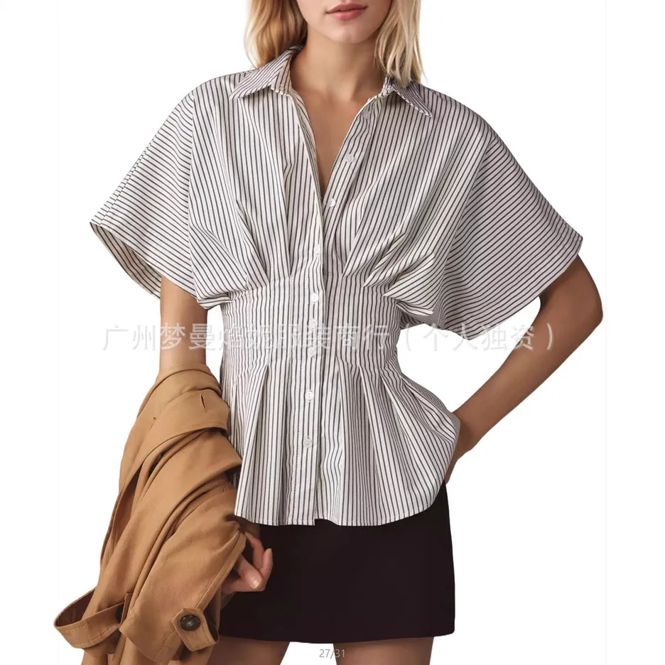 

Суперкомфортная рубашка в корейском стиле, свободного кроя, с плиссированной талией, подчеркивающая фигуру, универсальная блузка на пуговицах спереди