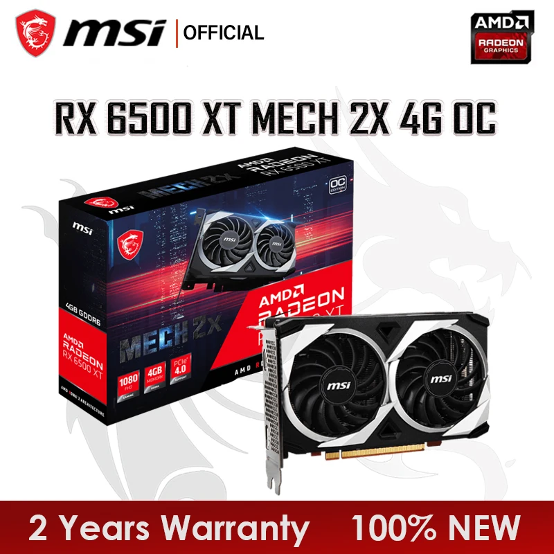 MSI New Radeon RX 6500 XT MECH 2X 4G OC Graphics Card 18000MHz GDDR6 64-bit 6nm AMD RX6500XT 4GB  Video Card placa de vídeo