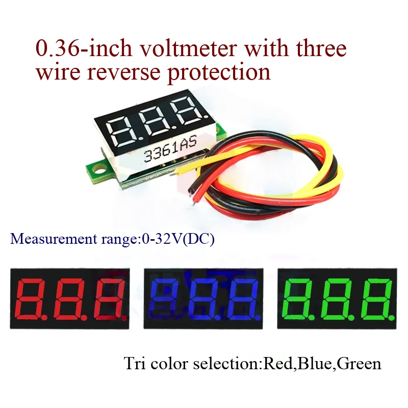 2/5/10PCS Three-wire DC digital voltmeter head 0.36 inch LED digital voltmeter DC0V-32V reverse polarity protection