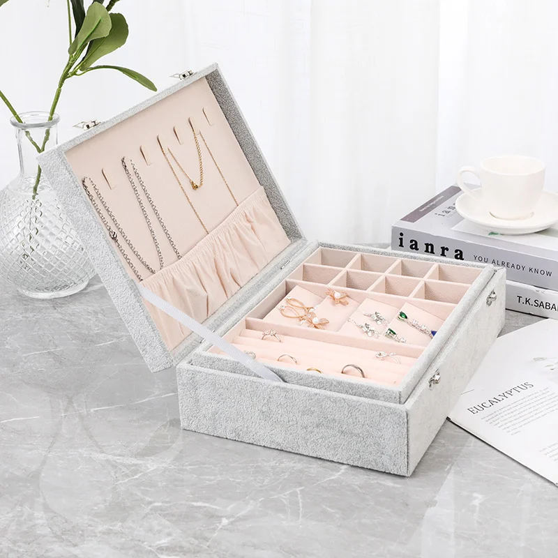 1pcs Double Layer Storage Box Ladies Princess Simple Style Flip Type Jewelry Box Travel Home Portable Jewelry Box