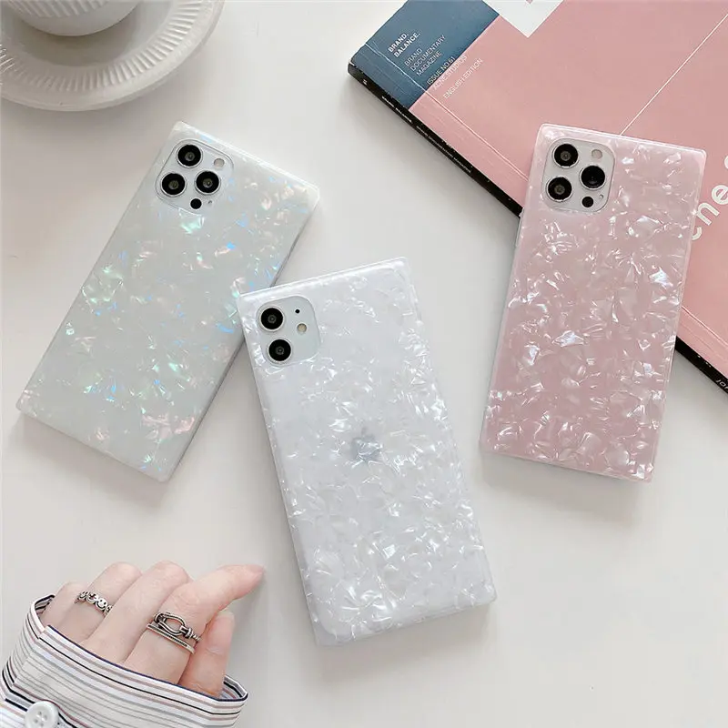 Glitter Dream Shell Square Phone Case For iPhone 15 14 13 11 12 Pro Max XR XS Max X 12 12pro 11Pro 11 Soft IMD Back Cover