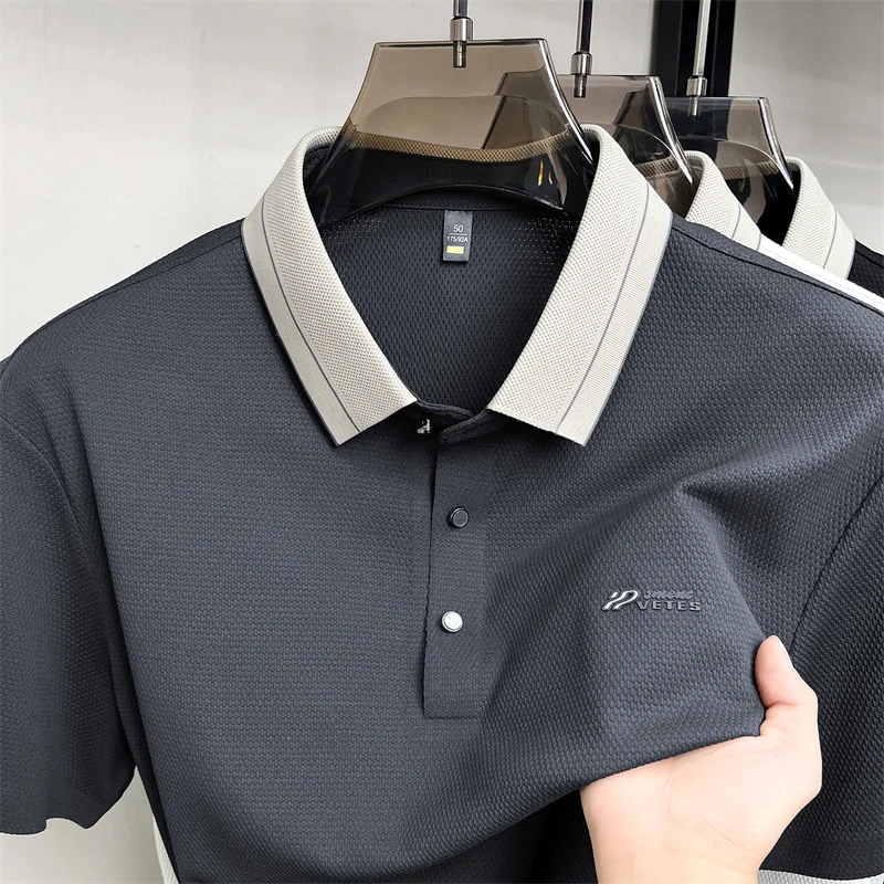 Luxusmarken-Poloshirt mit Buchstabenprägung, kurzärmelig, Herren, neu, Sommer, lässig, bequem, atmungsaktiv, hochwertig, modisch, mit Reverskragen.