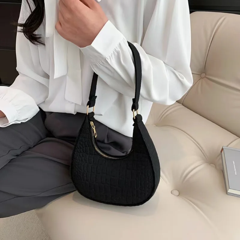 2023 New Pure Felt Women Handbag Crocodile Pattern Shoulder Bag Brand Ladies Underarm Bag Fashion Tote Bag Designer Shopping Bag