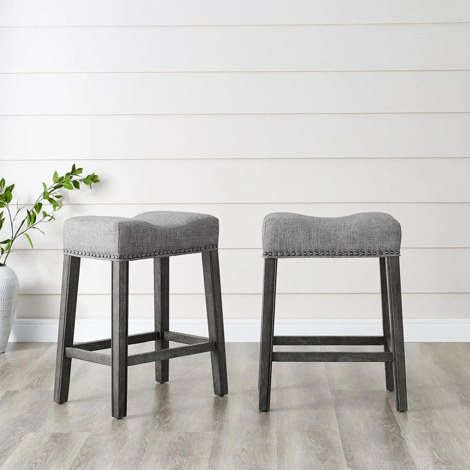

Coco Upholstered Backl Seat Counter Stools 25.5"" Height, Set Of 2, Gray