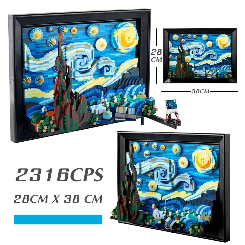 New World Masterpiece Vincent Van Gogh Pixel Painting Starry Night Building Block Brick Creative Decorative 21333 Model Toy Gift