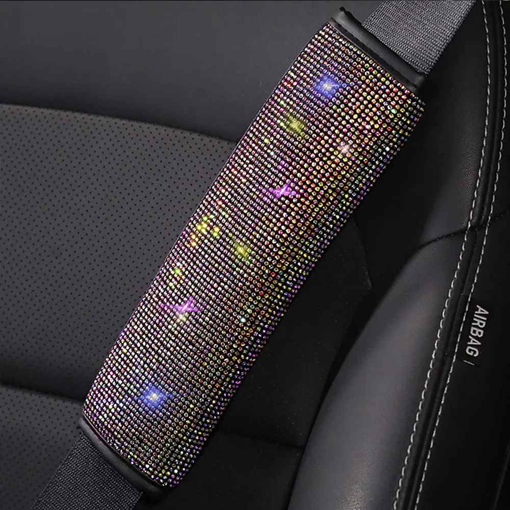 2pcs Colorful Starry Sky Bronzing Car Seat Belt Cover Diamond PU Leather Auto Safety Belt Shoulder Pad Support Protection