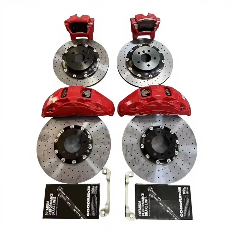 Front 10Pot and Rear EPB Brake Caliper Kit with Drilled Slotted Rotors Big Brake Upgrade