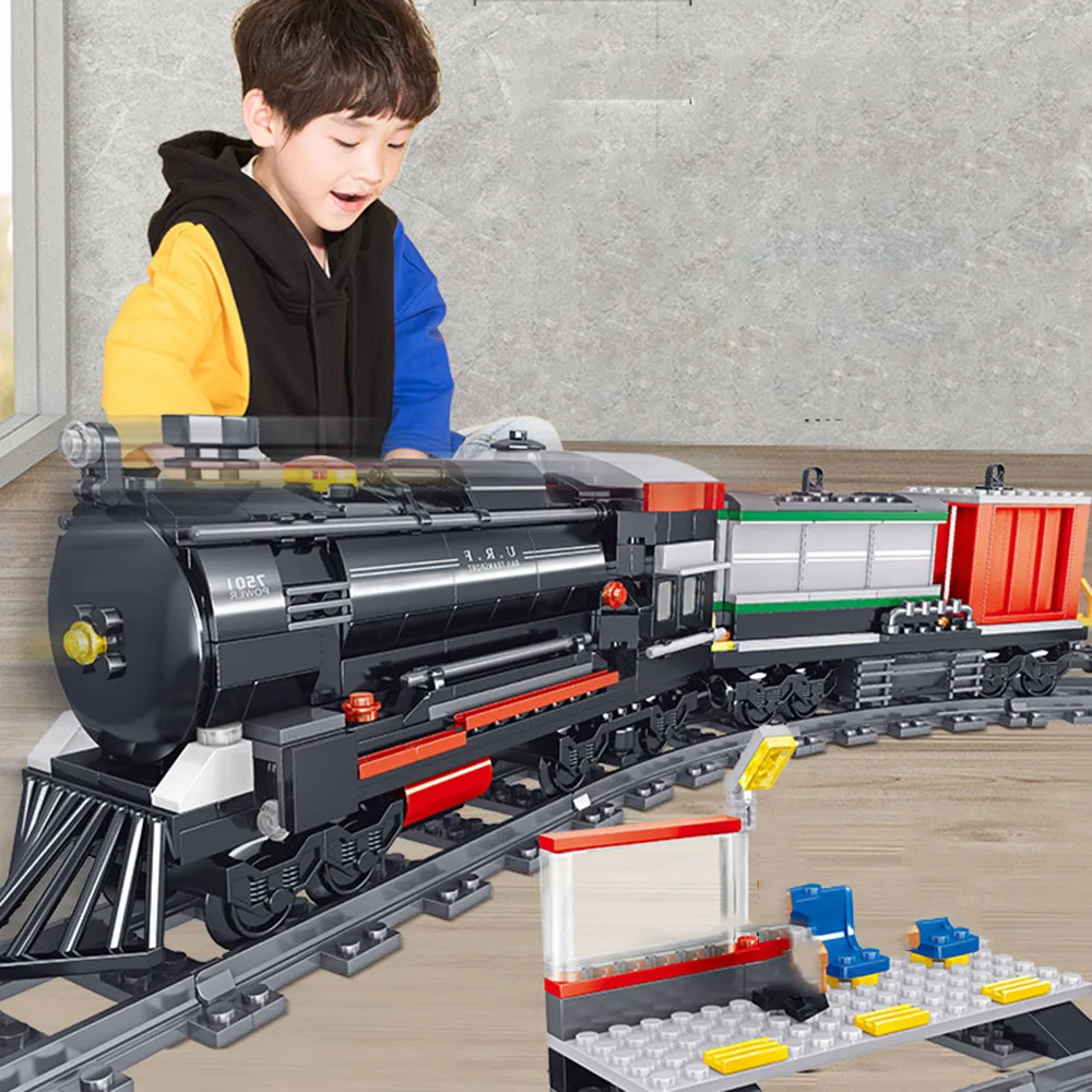 

Batterypowered Vehicle Building Block Electric Train Bricks Soviet Union Retro Steam Locomotive City Railway Bo Toys For Gifts