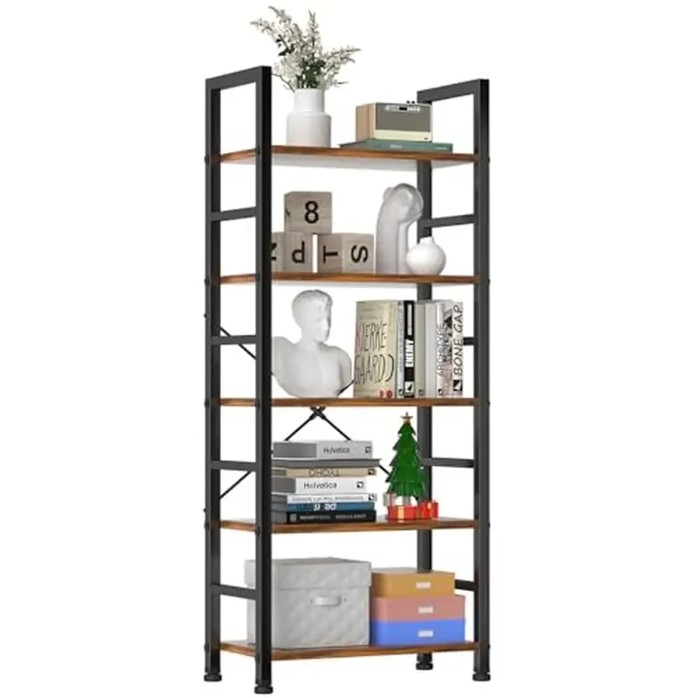 

5 Tier Modern Bookshelf Industrial Storage Organizer Kit Books CDs Garage Movies Tall Bookcase Living Room Bedroom Study Room