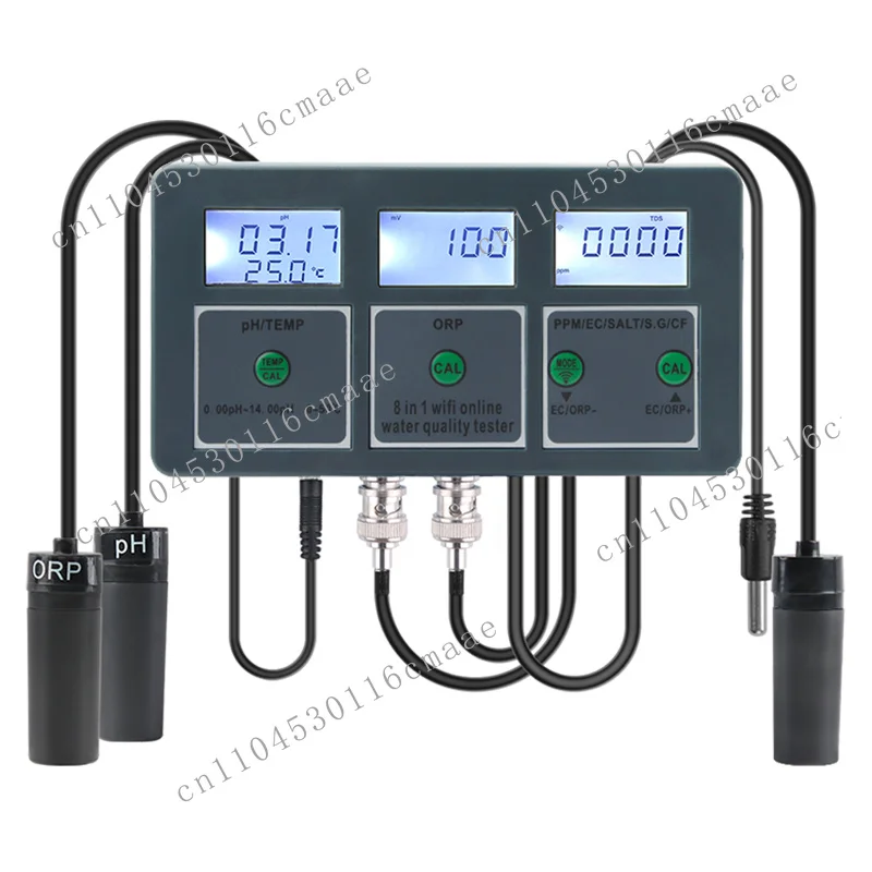 Tuya Wi-Fi Smart Digital Display Ph Meter and Salinity Meter 8-in-1 Data Logging for Garden Hydroponic Plants OEM Customizable