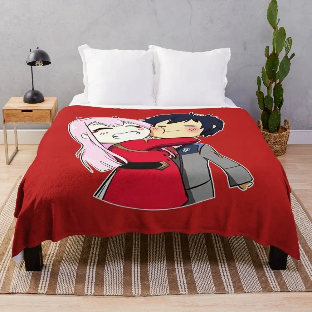 

adorable zero two and hero chiby Throw Blanket warm for winter Beautifuls Bed Blankets