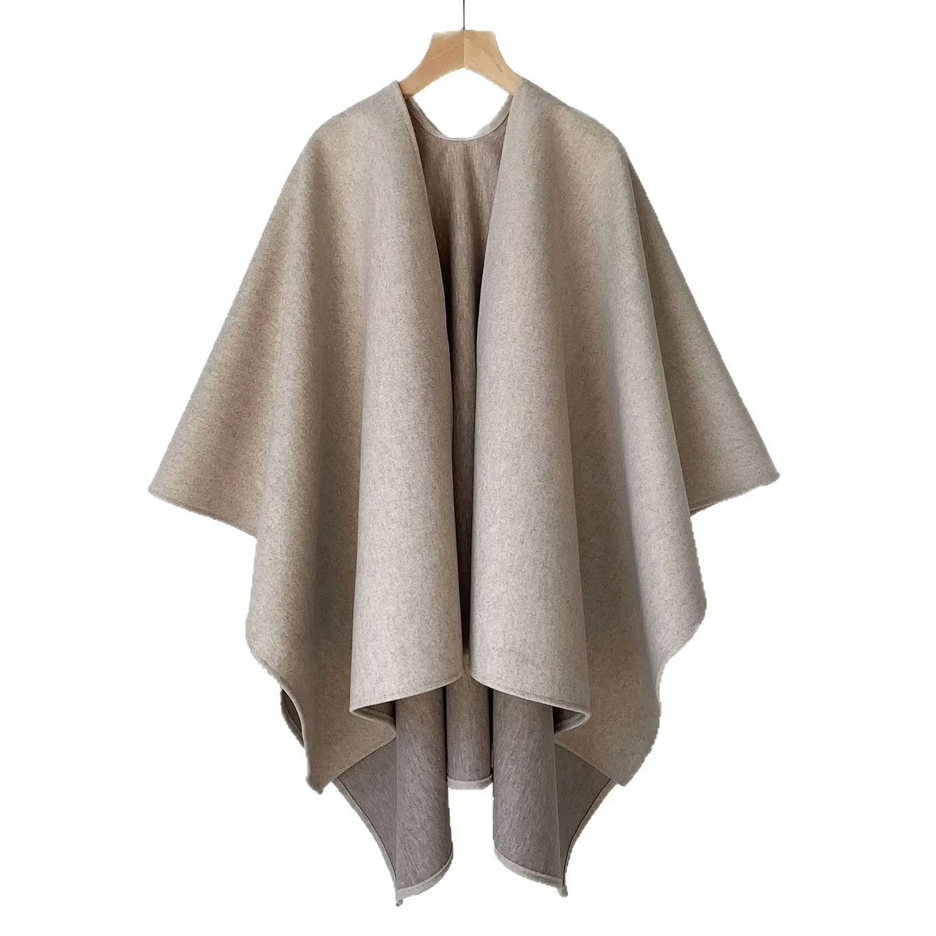 Solid Color Faux Cashmere Shawl for Women Ethnic Tassel Long Warm Poncho Cape Wrap for Office Travel and Daily Wear