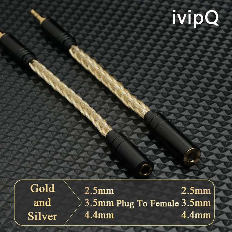 Kabel adaptera IvipQ 2.5/3.5/4.4mm męski na 2.5/3.5/4.4mm żeński, męski na męski, 8-żyłowy, złoto-srebrny, zbalansowany kabel audio do konwersji. — zdjęcie produktu 5