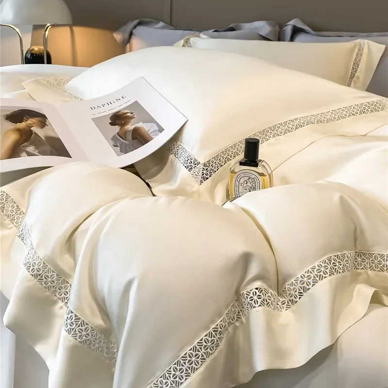 Lyocell Eucalyptus Fiber Natural Healthy Skin-friendly Soft Silky Cool Feeling Bedding Set Lace Duvet Cover Bed Sheet Pillowcase