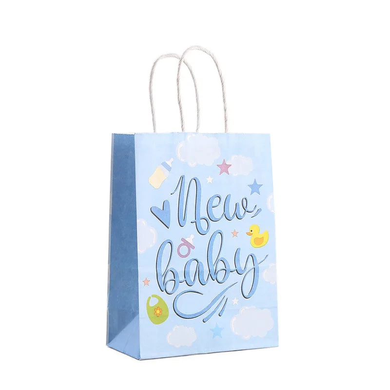 6Pcs Cartoon Blue Baby Boy Theme Paper Gift Packing Bag Gender Reveal Candy Cookie Bag for Kids Birthday Baby Shower Party Decor