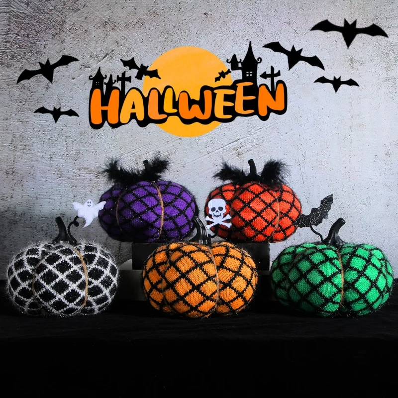 

17x14cm Halloween Pumpkin Ornaments, Holiday Party Decorations, Cross-Border Handmade Knitted Ornaments, Woolen Pumpkin Props