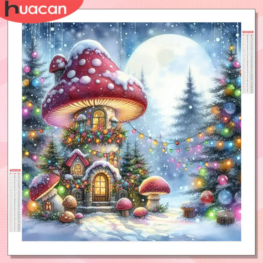 HUACAN 5D Diy Diamant Malerei Pilz Haus Landschaft voller Bohrer Home Decor Mosaik Baum Weihnachten Strass