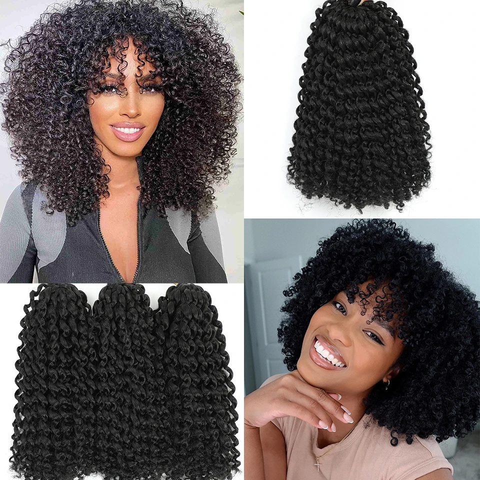 Marlybob-extensiones de cabello sintético para mujeres negras, 8 pulgadas, 9 mechones, corto, rizado, trenzado, trenzas de ganchillo