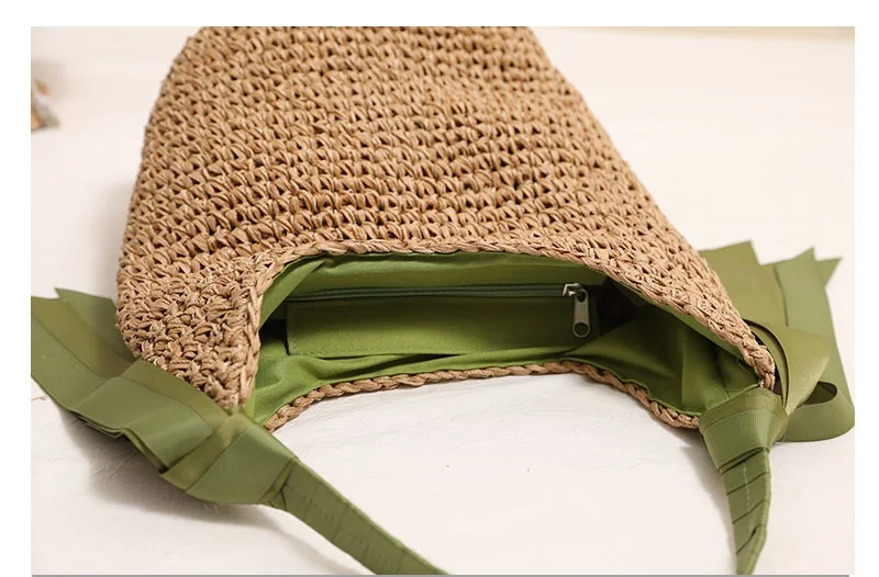 Neue 2026 Einfarbige Strohtasche Sommer Bohemian Style Strandurlaub Einzel-Schultertasche Geflochtene Handtasche für Damen – Detail 3
