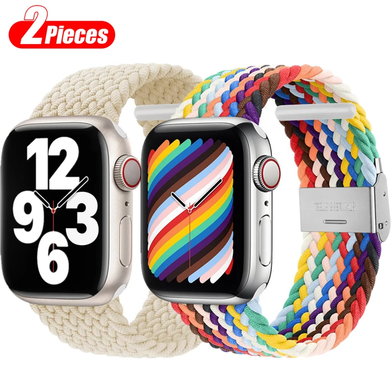 2 Stück geflochtene Solo-Schlaufe für Apple-Uhren armband 44mm 40/49/45/41/42/38mm elastisches Nylon-Gürtel armband iwatch Serie 7 3 se 6 8 ultra