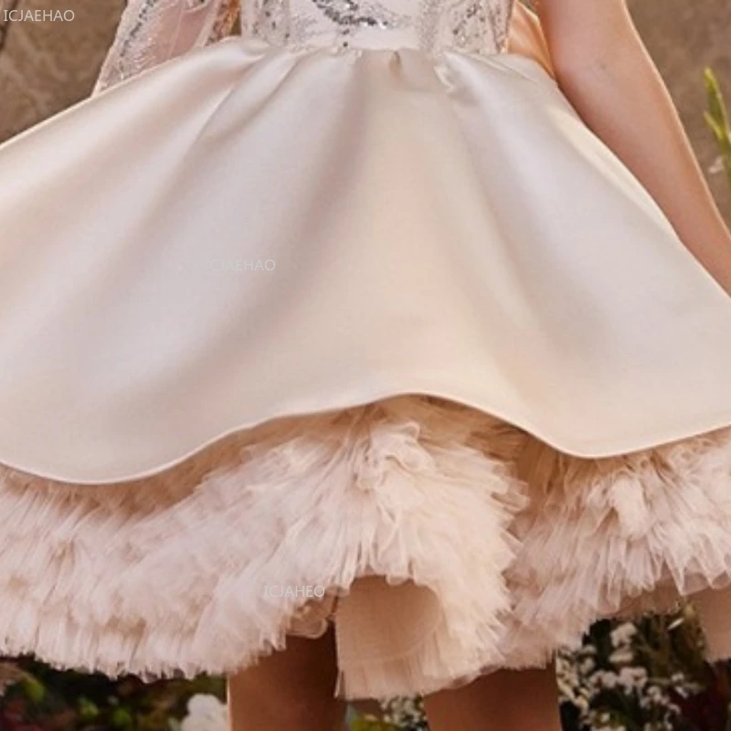 2026 New Kids Gown Princess Sequin Dress One Shoulder Bow  Formal Party Celebration Costume Puffy Skirt Patchwork Children Girls view 5