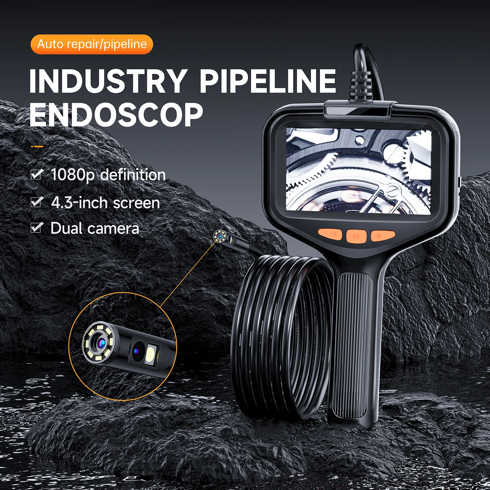 P200 كاميرا المنظار المحمولة 2 متر إلى 100 متر كابل 8 مللي متر عدسة مزدوجة 1080P الصناعية Borescope 4.3 بوصة شاشة كاميرا فحص الأنابيب #6