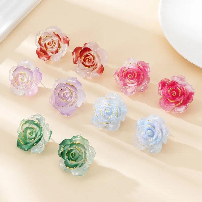 Stud Earrings For Women Red Rose Flower Retro Minimalist Geometric Ear Accessories Fashion Jewelry BE561