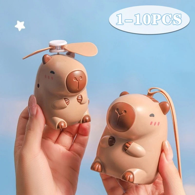 1-10PCS Kapybara Mini Neck Fan USB Aufladbare Handheld Nette Tragbare Fan für Kinder Geschenk Cartoon Lüfter sommer Reisen