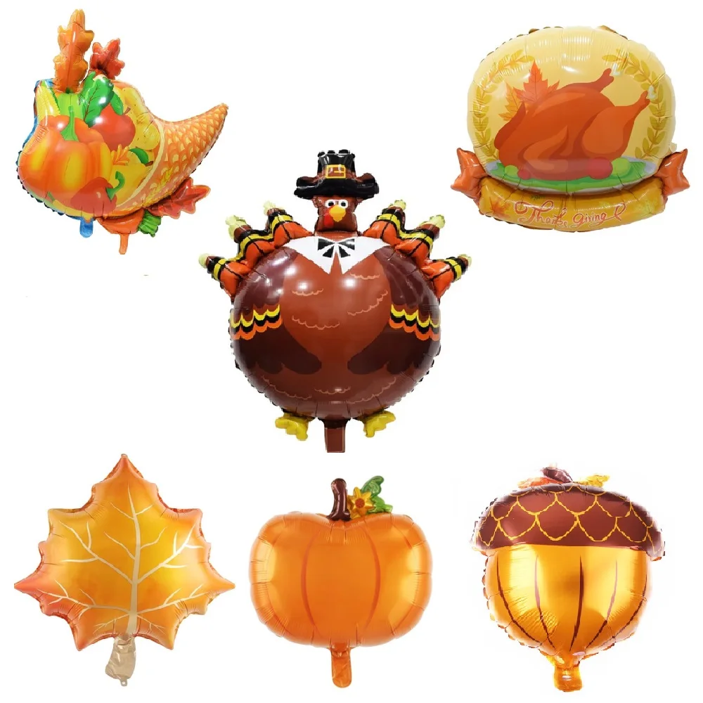 Thanksgiving Turkey Aluminum Foil Balloon Roasting Chicken Leaf Yellow Maple Pine Cone Balloon