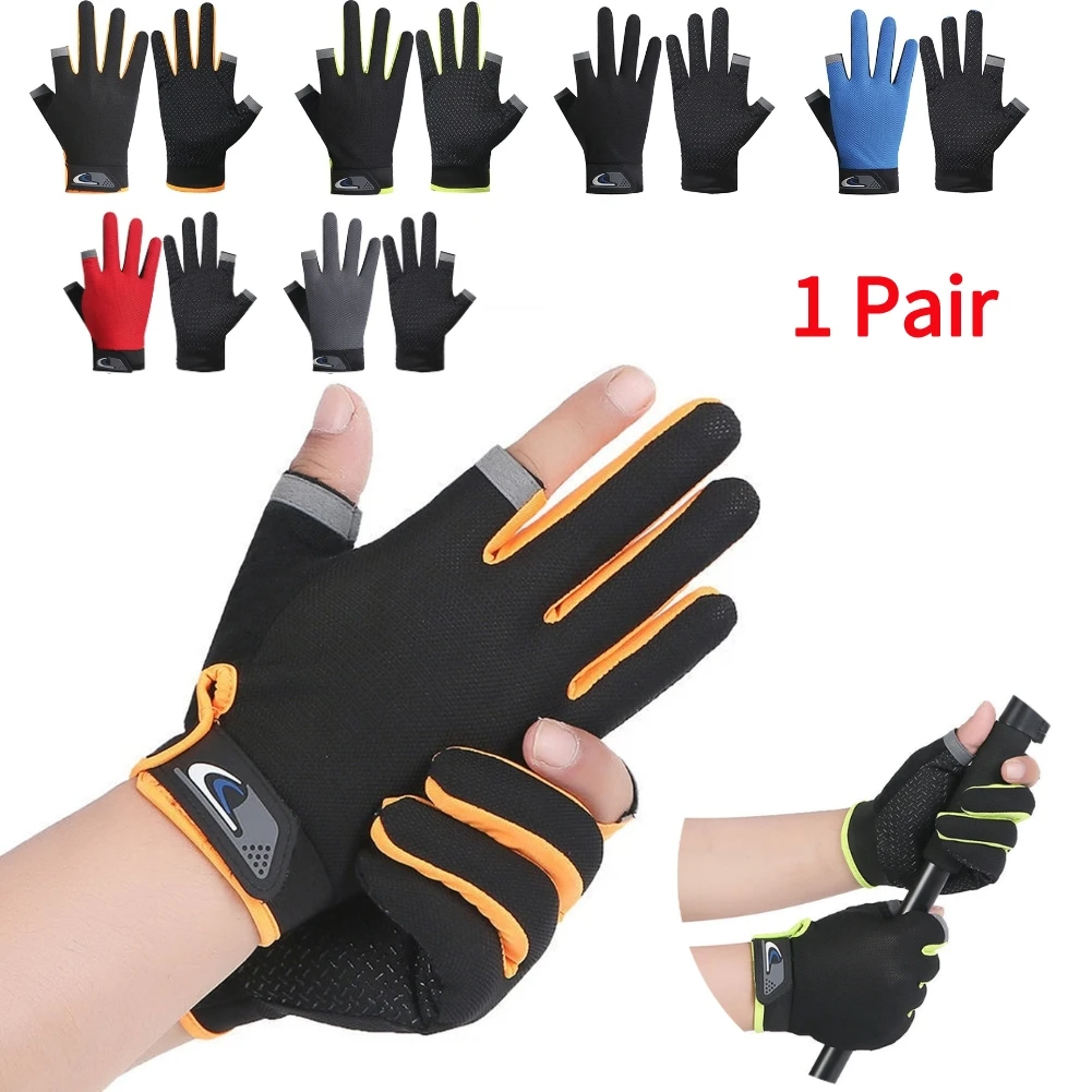 1 Pair Protective Fishing Gloves 2 Cut Fingers Fingerless Glove Men Women Anti-slip Fishing Wear Pesca Fitness Cycling Glove