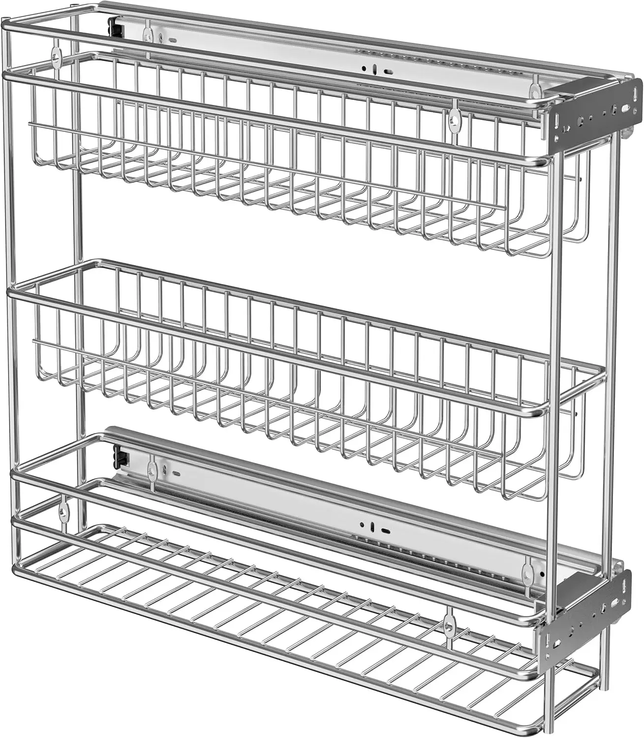 

Narrow Pull Out Cabinet Organizer(4⅜" W x 18⅛" D),Pull Out Spice Rack, 3-Tier Side Mount Slide Out Spice Rack for Narrow Ca