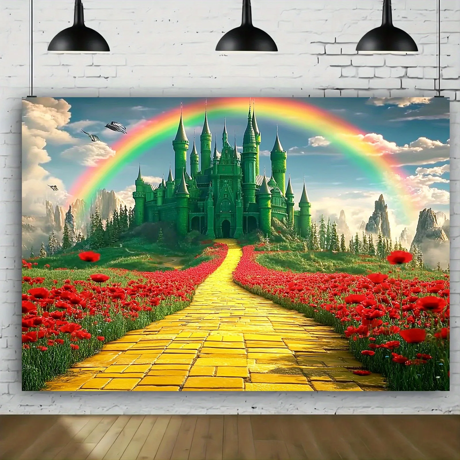 Wizard Of Oz Background Banner Printed Tapestry Emerald City And Yellow Brick Road Party Decoration Art Bedroom Living Room Dorm