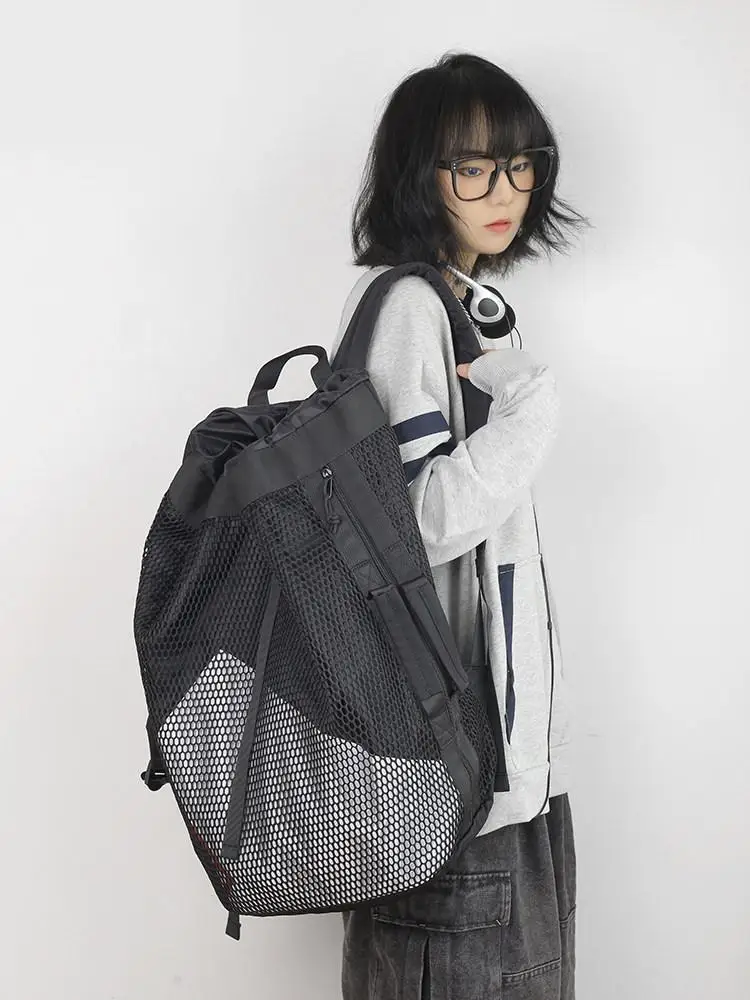 Waterproof Nylon Fabric Splicing Contrasting Color Honeycomb Hollow Design Large Capacity Sports Mountaineering Travel Backpacks