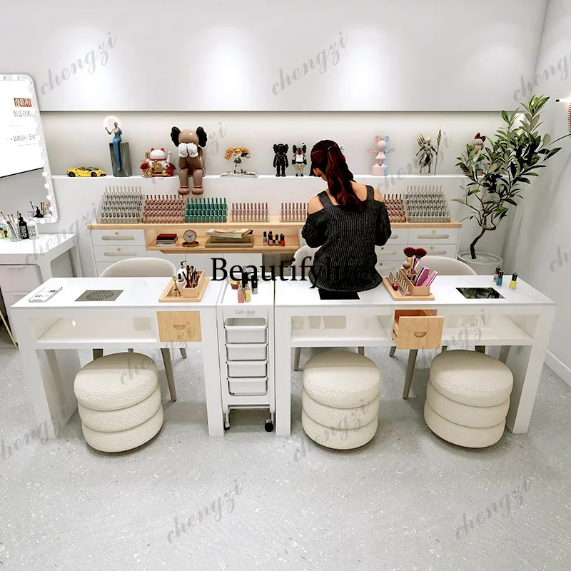 NQ52  Nail art table with vacuum cleaner single double marble nail art shop special light luxury high-end paint nail art table