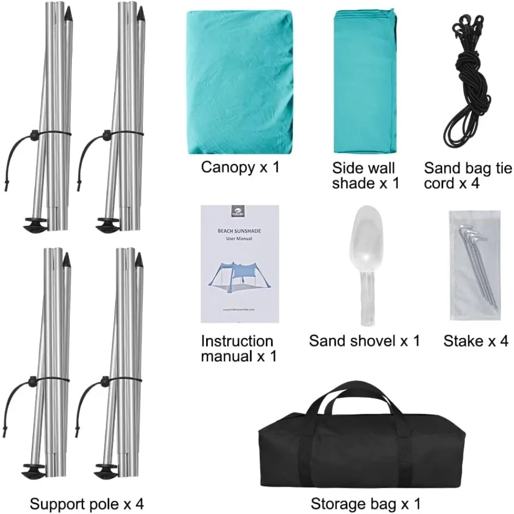 مظلة شاطئ 10 × 10 أقدام مع جوانب، ارتفاع 6.6 قدم، حماية من أشعة الشمس بعامل حماية من أشعة الشمس 50+، مقاومة للرياح والماء، كاملة مع غيلاينز